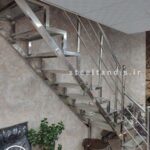 پله استیل با نرده 3 خط