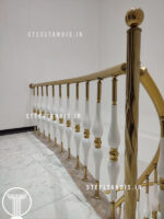 نرده چوب و استیل خم